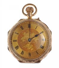 ENGRAVED 9CT GOLD LADY'S FOB WATCH at Ross's Online Art Auctions