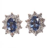 18CT WHITE GOLD SAPPHIRE AND DIAMOND CLUSTER EARRINGS at Ross's Online Art Auctions