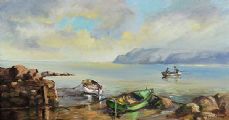 DAWN FISHERMAN, ROCKPORT, CO. ANTRIM by R Cochrane at Ross's Online Art Auctions