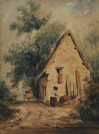 THATCHED COTTAGE by Irish School at Ross's Online Art Auctions