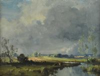 CATTLE BY THE RIVER LAGAN NEAR THE MAZE by Frank McKelvey RHA RUA at Ross's Online Art Auctions
