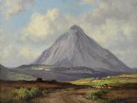 TURF CART ON THE ROAD BESIDE ERRIGAL, DONEGAL by Frank McKelvey RHA RUA at Ross's Online Art Auctions