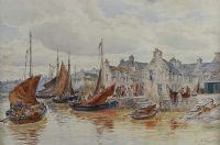 FISHING BOATS IN A HARBOUR by Alex Ballingall at Ross's Online Art Auctions