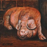 PIG RESTING by Ronald Keefer at Ross's Online Art Auctions