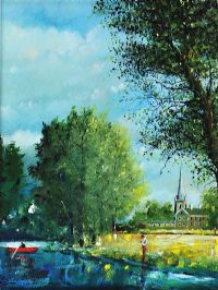 FISHING ALONG THE RIVER BANK by Sean Lorinyenko at Ross's Online Art Auctions