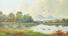 THE MOURNES FROM THE RIVER QUOILE by Robert B. Higgins at Ross's Online Art Auctions