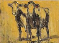 COWS ON YELLOW by Con Campbell at Ross's Online Art Auctions
