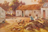 FEEDING THE CHICKENS by Donal McNaughton at Ross's Online Art Auctions