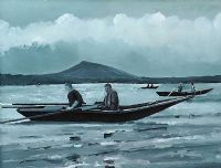 THE DOWNINGS CURRACH MEN NIGHT RACE by Sean Lorinyenko at Ross's Online Art Auctions