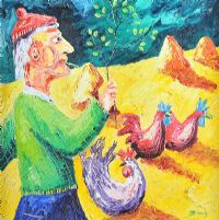 MAN WITH CHICKENS by Trevor Brown at Ross's Online Art Auctions