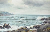 ROUGH SEA ON THE ANTRIM COAST by Charles McAuley at Ross's Online Art Auctions