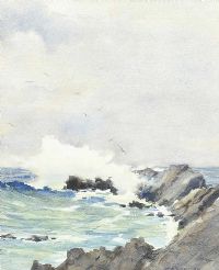 WAVES OVER THE ROCKS, THE ANTRIM COAST by William A. Hume at Ross's Online Art Auctions