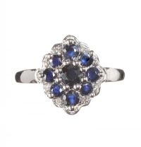 STERLING SILVER SAPPHIRE AND DIAMOND CLUSTER RING at Ross's Online Art Auctions