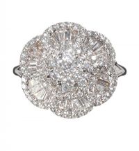 18CT WHITE GOLD AND DIAMOND FLORAL CLUSTER RING at Ross's Online Art Auctions