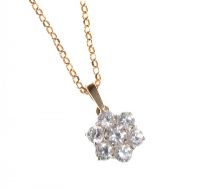 9CT GOLD PENDANT SET WITH A CUBIC ZIRCONIA CLUSTER ON A FINE 9CT GOLD OPEN LINK CHAIN at Ross's Online Art Auctions