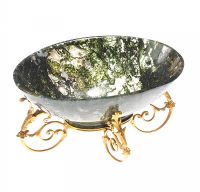 MOSS AGATE SWEETHEART DISH ON 18CT GOLD STAND at Ross's Online Art Auctions