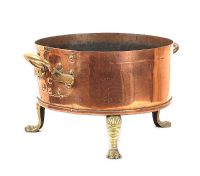 COPPER JARDINIERE ON BRASS PAW FEET at Ross's Online Art Auctions
