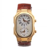 PHILIP STEIN 18CT GOLD TESLAR GENT'S WRIST WATCH WITH ALLIGATOR LEATHER STRAP at Ross's Online Art Auctions