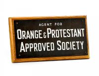 BRONZE AND PORCELAIN PLAQUE, AGENT FOR ORANGE & PROTESTANT APPROVED SOCIETY at Ross's Online Art Auctions