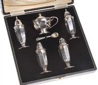 CASED FIVE PIECE SILVER CONDIMENT SET, SHEFFIELD 1933 at Ross's Online Art Auctions