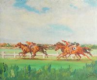 IRISH SCHOOL - RACE HORSES & JOCKEYS, OIL ON CANVAS at Ross's Online Art Auctions