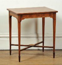 EDWARDIAN INLAID ROSEWOOD LAMP TABLE RAISED ON SQUARE TAPERED LEGS WITH SPADE FEET at Ross's Online Art Auctions
