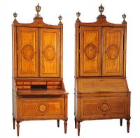 PAIR OF ITALIAN SATINWOOD & INLAID BUREAU CABINETS WITH CROSS-BANDED PEDIMENTS at Ross's Online Art Auctions