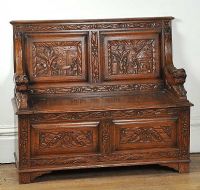 VICTORIAN CARVED OAK MONKS BENCH at Ross's Online Art Auctions