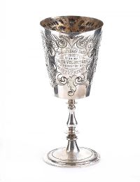 SHEFFIELD SILVER PLATED GOBLET MAKER: J.H. POTTER ENGRAVED: BALLYMONEY SHOW 1916, WON BY IRISH VOLUNTEER at Ross's Online Art Auctions