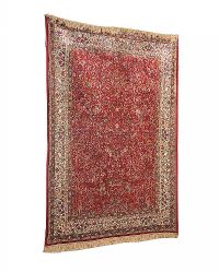 RED GROUND CASHMERE RUG WITH TREE OF LIFE DESIGN at Ross's Online Art Auctions