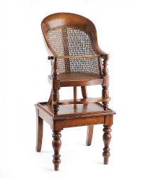 VICTORIAN MAHOGANY BERGERE BACK HIGH CHAIR ON A SQUARE PLATFORM BASE at Ross's Online Art Auctions