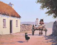 HORSE & CART BY THE COTTAGE by Gregory Moore at Ross's Online Art Auctions