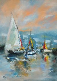 BUSY HARBOUR, KINSALE by Niall Campion at Ross's Online Art Auctions