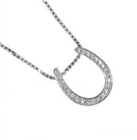 18CT WHITE GOLD AND DIAMOND HORSESHOE PENDANT AND CHAIN at Ross's Online Art Auctions