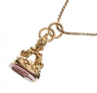 9CT GOLD BOX CHAIN NECKLACE WITH GOLD AND CARNELIAN SEAL at Ross's Online Art Auctions