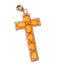 9CT GOLD CROSS PENDANT SET WITH OVAL-CUT FIRE OPALS at Ross's Online Art Auctions