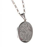 SILVER ENGRAVED LOCKET AND CHAIN at Ross's Online Art Auctions