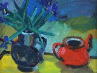 THE RED TEA POT & FLOWERS by Brian Ballard RUA at Ross's Online Art Auctions