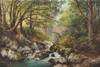 RIVER IN TOLLYMORE FOREST by Denis Thornton at Ross's Online Art Auctions