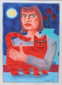 GIRL WITH CAT by Graham Knuttel at Ross's Online Art Auctions