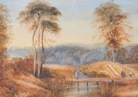 FOOTBRIDGE ACROSS THE RIVER by Andrew Nicholl RHA at Ross's Online Art Auctions