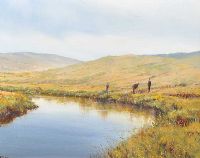 SALMON FISHING, LORD MAYO'S POOL, COUNTY DONEGAL by Pat Cowley at Ross's Online Art Auctions