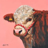 BULL ON PINK by Ronald Keefer at Ross's Online Art Auctions