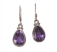 STERLING SILVER AND AMETHYST DROP EARRINGS at Ross's Online Art Auctions