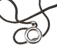 STERLING SILVER CIRCULAR PENDANT ON A BRAIDED CORD ROPE at Ross's Online Art Auctions
