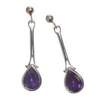 9CT WHITE GOLD AMETHYST DROP EARINGS at Ross's Online Art Auctions