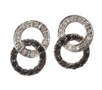 9CT WHITE GOLD EARRINGS SET WITH WHITE AND BLACK DIAMONDS at Ross's Online Art Auctions
