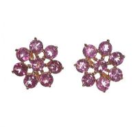 9CT GOLD AND PINK TOURMALINE CLUSTER EARRINGS at Ross's Online Art Auctions
