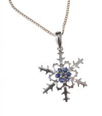 STERLING SILVER SAPPHIRE-SET SNOWFLAKE PENDANT ON A STERLING SILVER FLAT-LINK CHAIN at Ross's Online Art Auctions