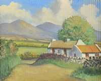IRISH THATCHED COTTAGE by J.J. O'Neill at Ross's Online Art Auctions